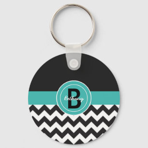 Black Teal Chevron Key Ring