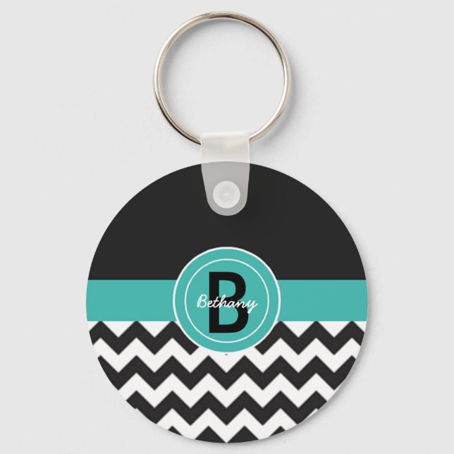 Black Teal Chevron Key Ring (Front)