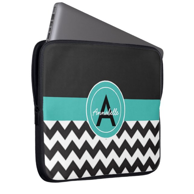 Black Teal Chevron Laptop Sleeve (Front Right)