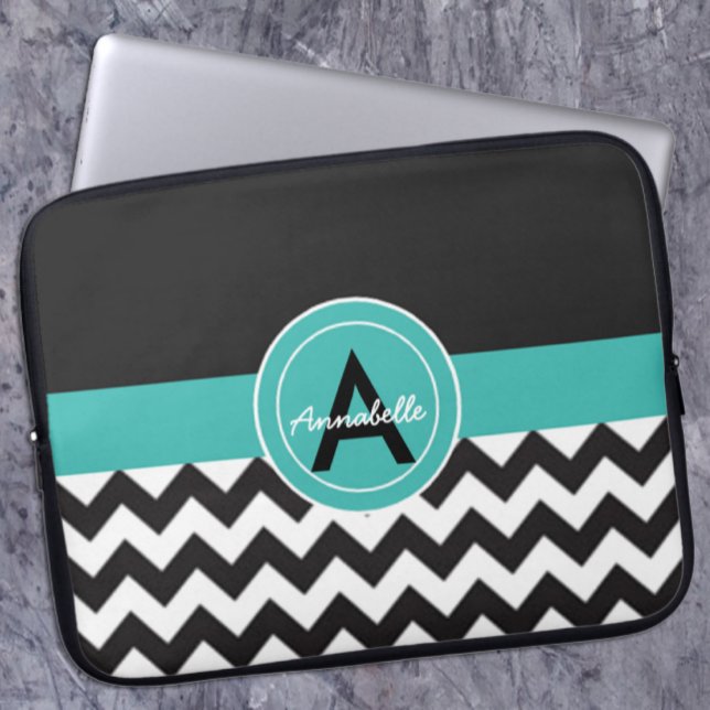 Black Teal Chevron Laptop Sleeve (Creator Uploaded)