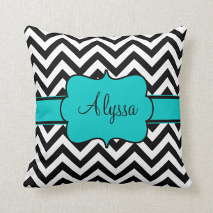 Black Teal Chevron Personalised Cushion