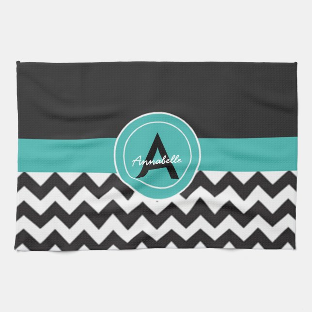 Black Teal Chevron Tea Towel (Horizontal)