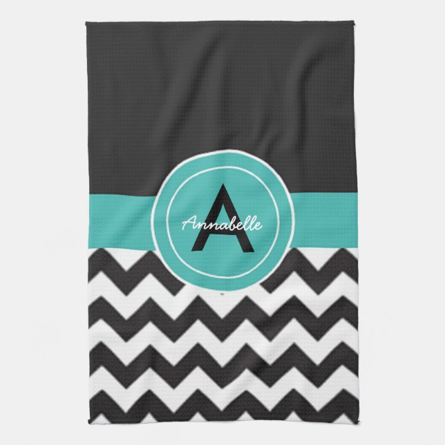 Black Teal Chevron Tea Towel (Vertical)