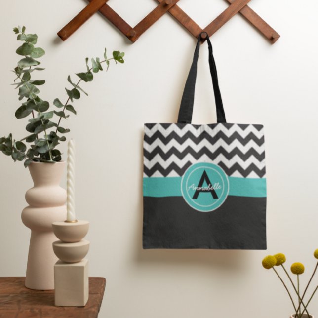 Black Teal Chevron Tote Bag (Creator Uploaded)