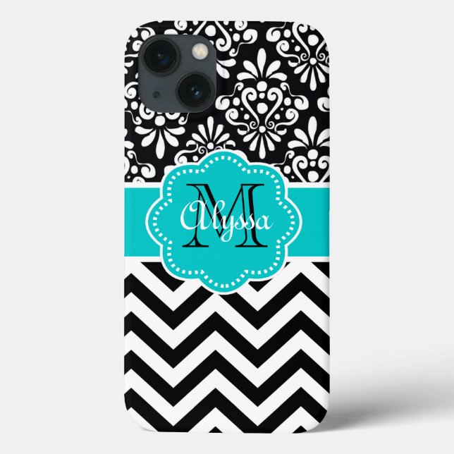 Black Teal Damask Chevron Phone Case (Back)