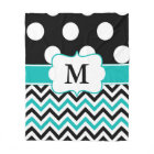 Black Teal Dots Chevron Monogram Blanket