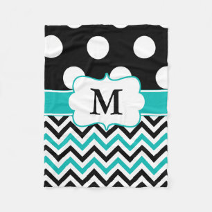 Black Teal Dots Chevron Monogram Blanket