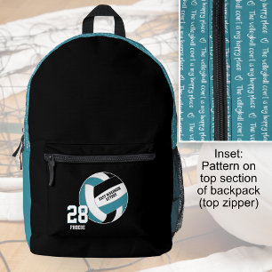 black teal girls teens volleyball team colours printed backpack
