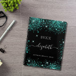 Black teal glitter green monogram initials 2025 planner<br><div class="desc">Black background, white text. Decorated with teal, sea green faux glitter dust. Personalise and add a year, your name and a title. The name is written with a modern hand lettererd style script with swashes. To keep the swashes only delete the sample name, leave the spaces or emoji's in front...</div>