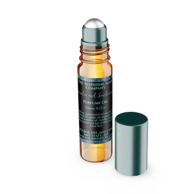 Black & Teal Glitter Perfume Roller Bottle label (Creator Uploaded)