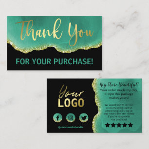 Black Teal Gold Foil Glitter Agate Thank You Business Card