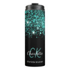 Black teal green glitter monogram name