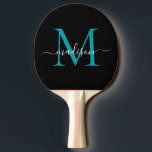 Black Teal Green Monogram Elegant Script Name Ping Pong Paddle<br><div class="desc">Modern Black Teal Green Monogram Elegant Script Name Ping Pong Paddle</div>