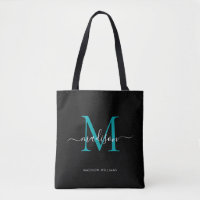 Black Teal Green Monogram Script Name Initial