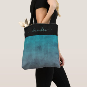 Black Teal Grey rustic ombre elegant personalised Tote Bag
