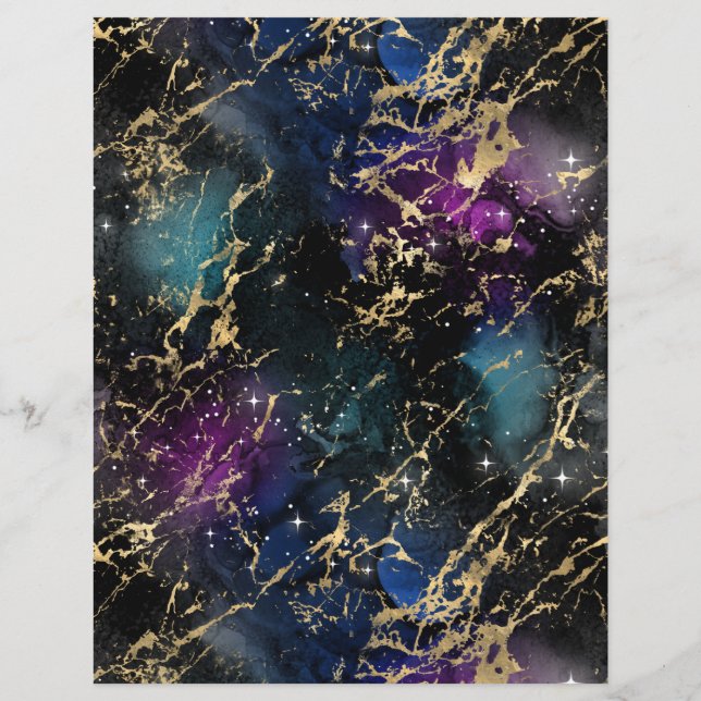 Black Teal Marble Galaxy Scrapbook Paper Sheet (Back)