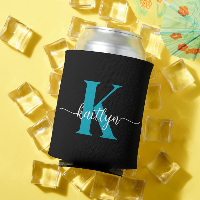 Black Teal Monogram Can Cooler (In Situ Summer)
