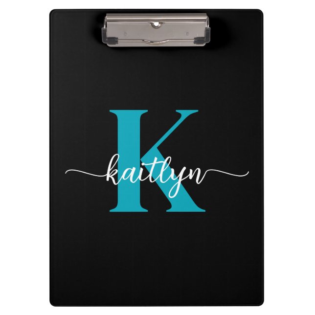 Black Teal Monogram Clipboard (Front)
