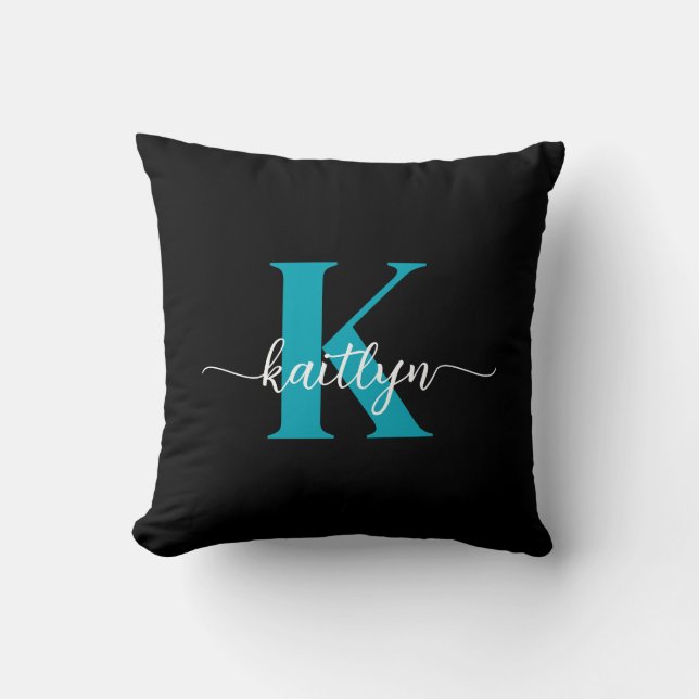 Black Teal Monogram Cushion (Front)