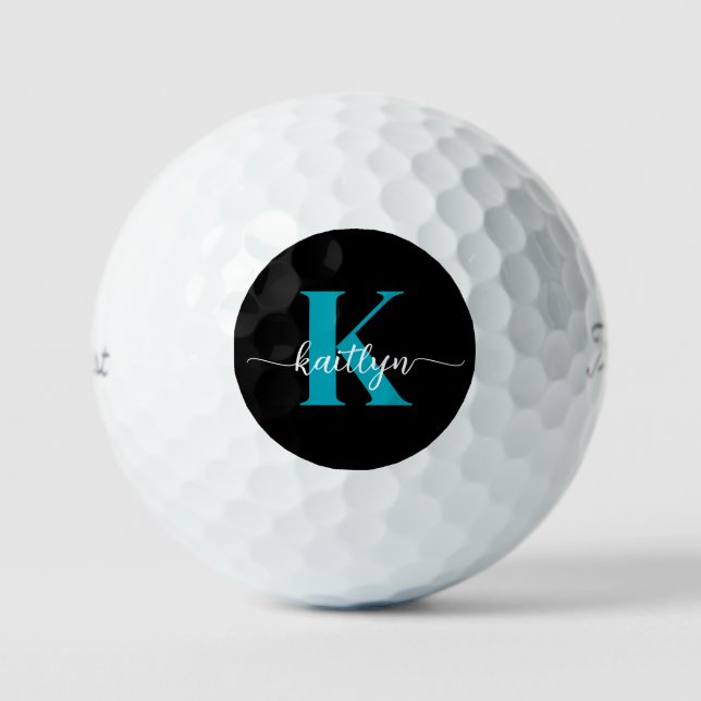 Black Teal Monogram Golf Balls (Front)