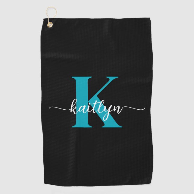 Black Teal Monogram Golf Towel (Front)