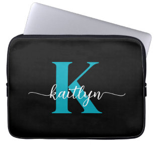 Black Teal Monogram Laptop Sleeve