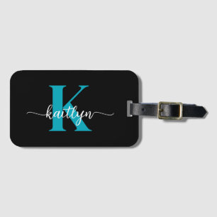 Black Teal Monogram Luggage Tag