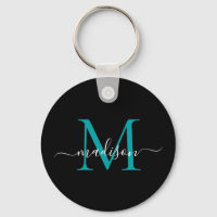 Black Teal Monogram Name Elegant Modern Script