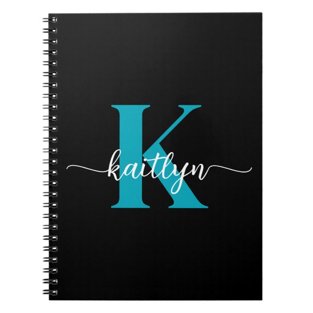 Black Teal Monogram Notebook (Front)