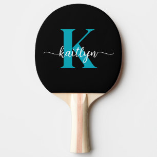 Black Teal Monogram Ping Pong Paddle