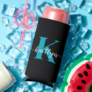 Black Teal Monogram Seltzer Can Cooler