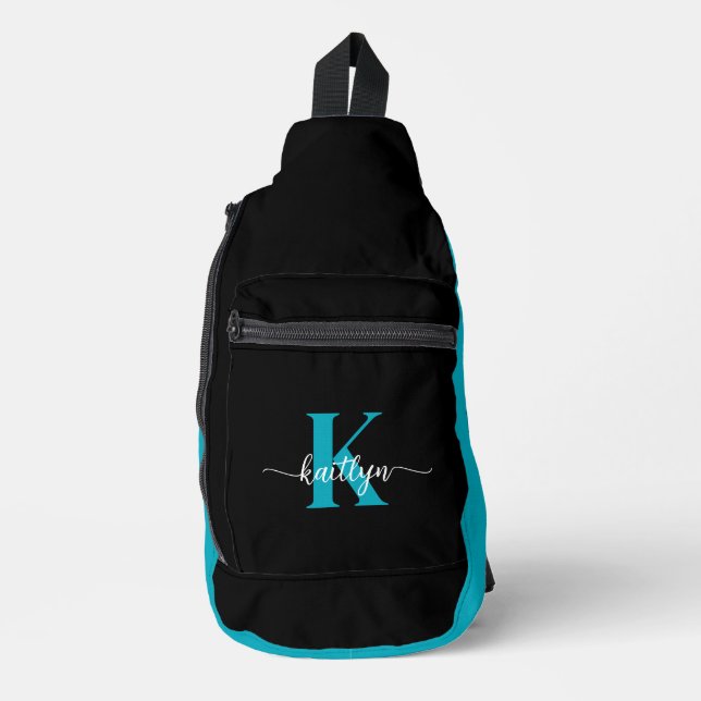 Black Teal Monogram Sling Bag (Front)