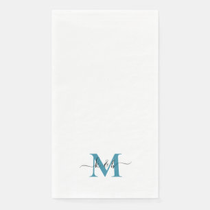 Black & Teal Monogram Swash Script White Napkin