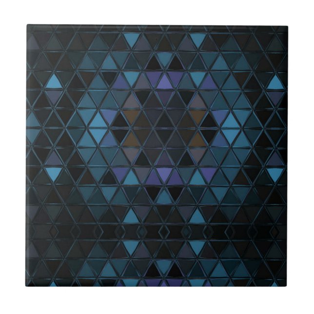 Black & Teal Mosaic Southwest Boho Stained Glass Tile (Front)