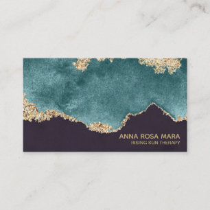 *~* Black Teal Moss Agate Geode Gold Glitter Business Card