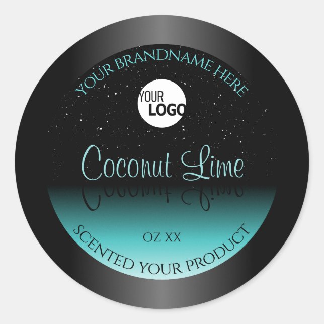 Black Teal Ombre Product Labels Soft Glitter Logo (Front)