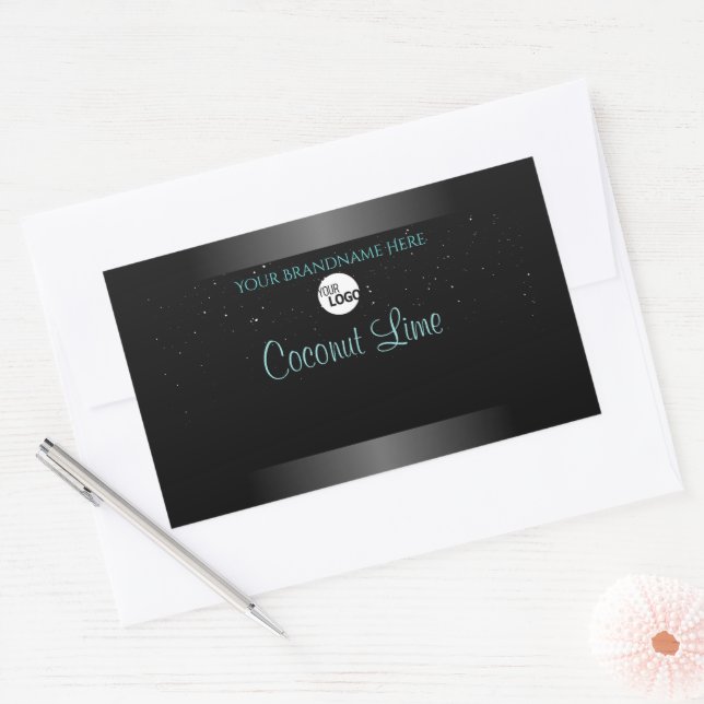 Black Teal Ombre Product Labels Soft Glitter Logo (Envelope)