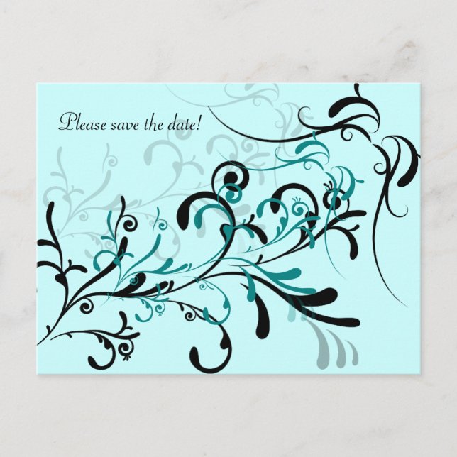 Black Teal on Teal Swirls Announcement Postcard (Front)