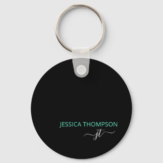 Black Teal Personalised Modern Monogram Name Key Ring