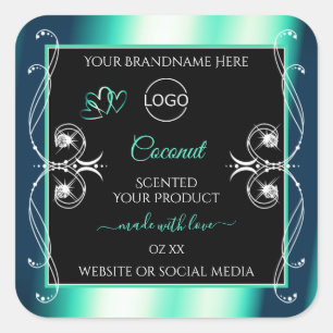 Black Teal Product Labels Diamonds Hearts and Logo