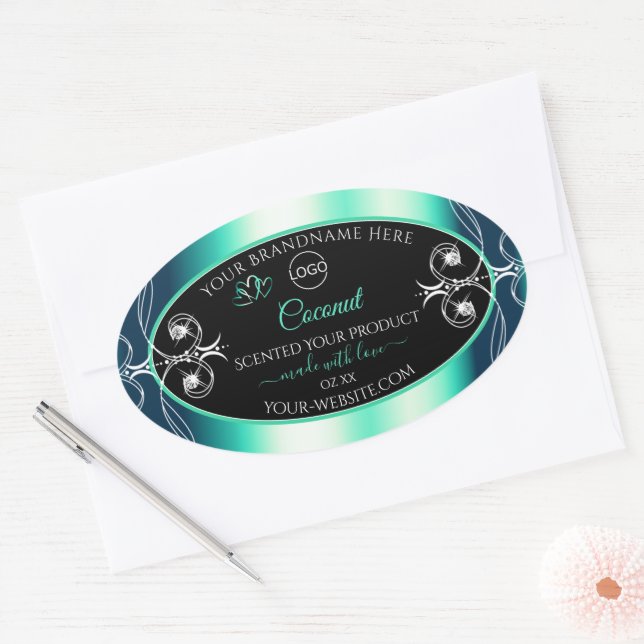 Black Teal Product Labels Diamonds Hearts and Logo (Envelope)