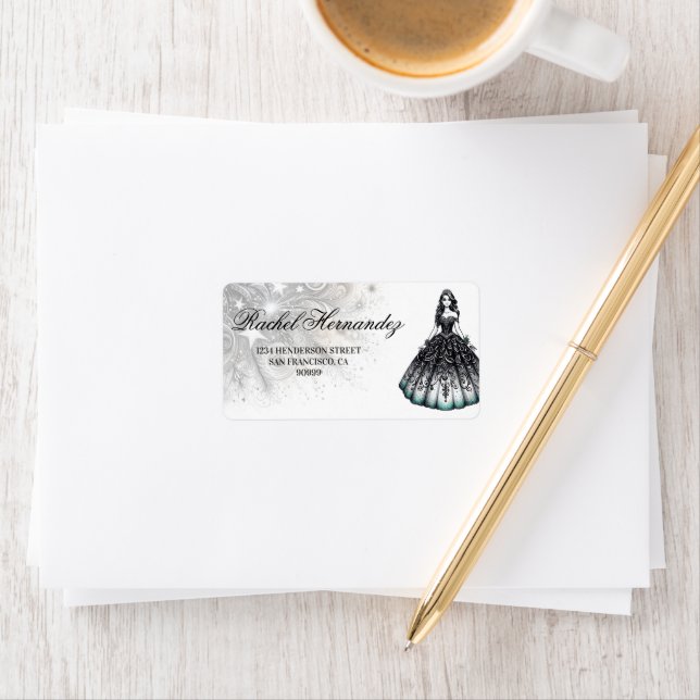 Black & Teal Quinceañera Girl Label (Insitu)