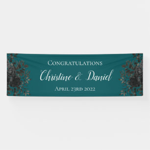 Black Teal Rose Gothic Elegant Wedding Banner