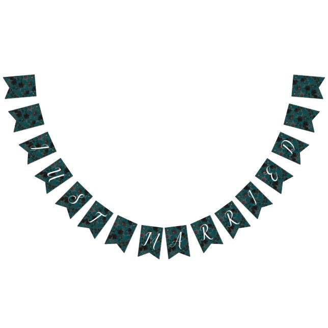 Black Teal Rose Gothic Elegant Wedding Bunting (All)