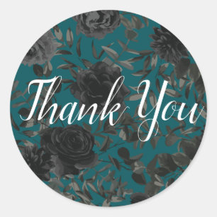 Black Teal Rose Gothic Elegant Wedding Classic Round Sticker