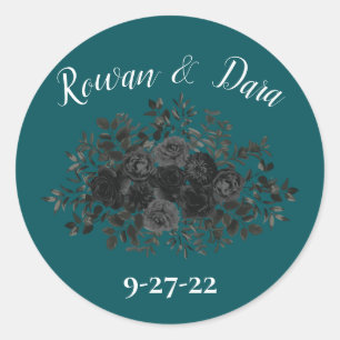 Black Teal Rose Gothic Elegant Wedding Classic Round Sticker