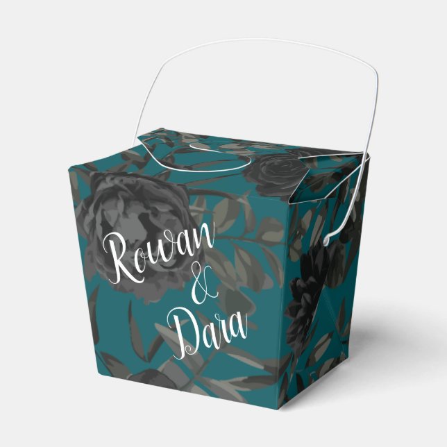 Black Teal Rose Gothic Elegant Wedding Favour Box (Front Side)