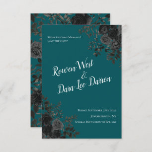 Black Teal Rose Gothic Elegant Wedding Invitation