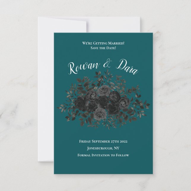 Black Teal Rose Gothic Elegant Wedding Invitation (Front)
