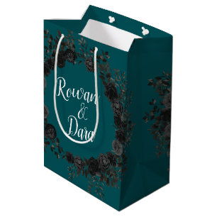 Black Teal Rose Gothic Elegant Wedding Medium Gift Bag